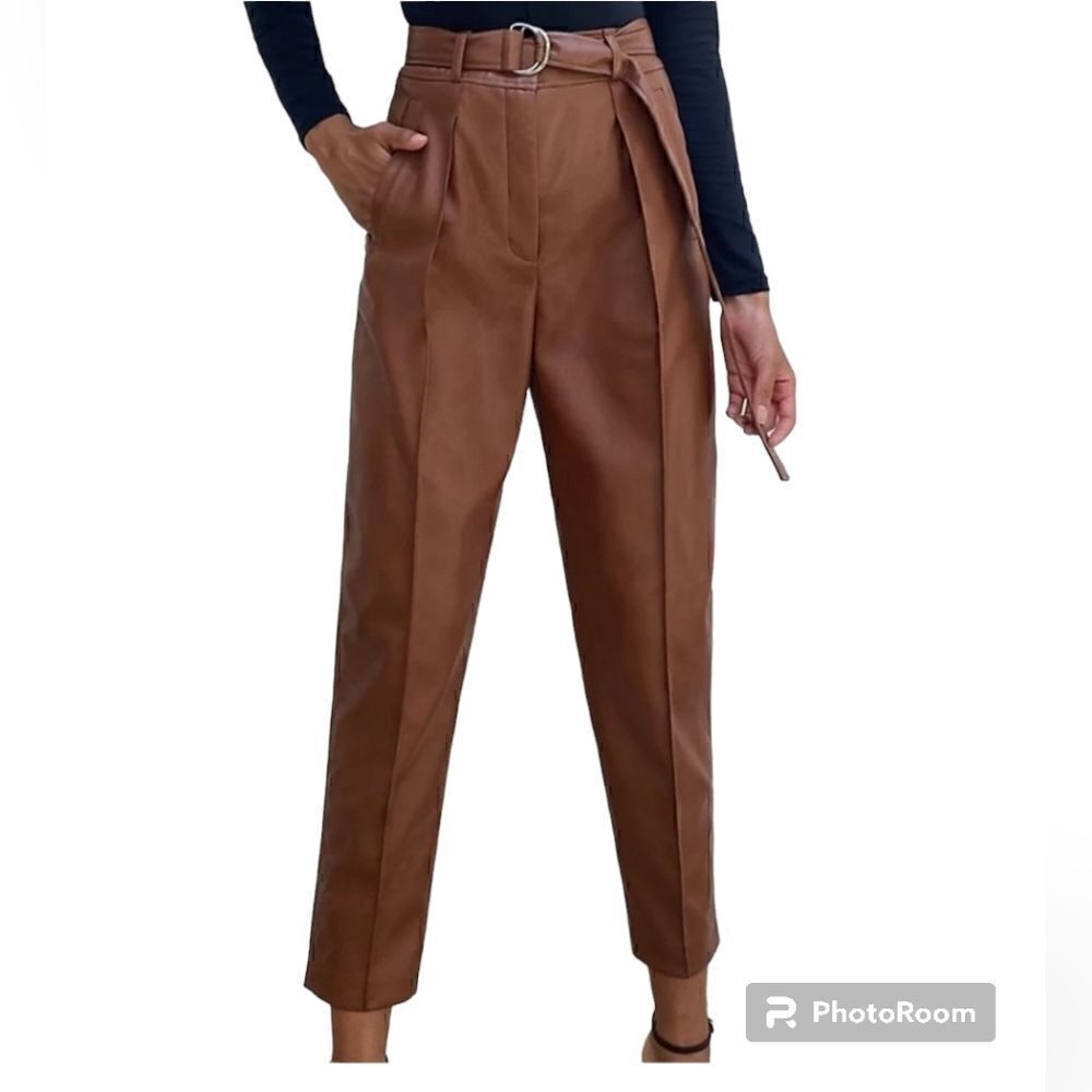 Aritzia Babaton Brown Faux Leather Trouser Pants Size 4